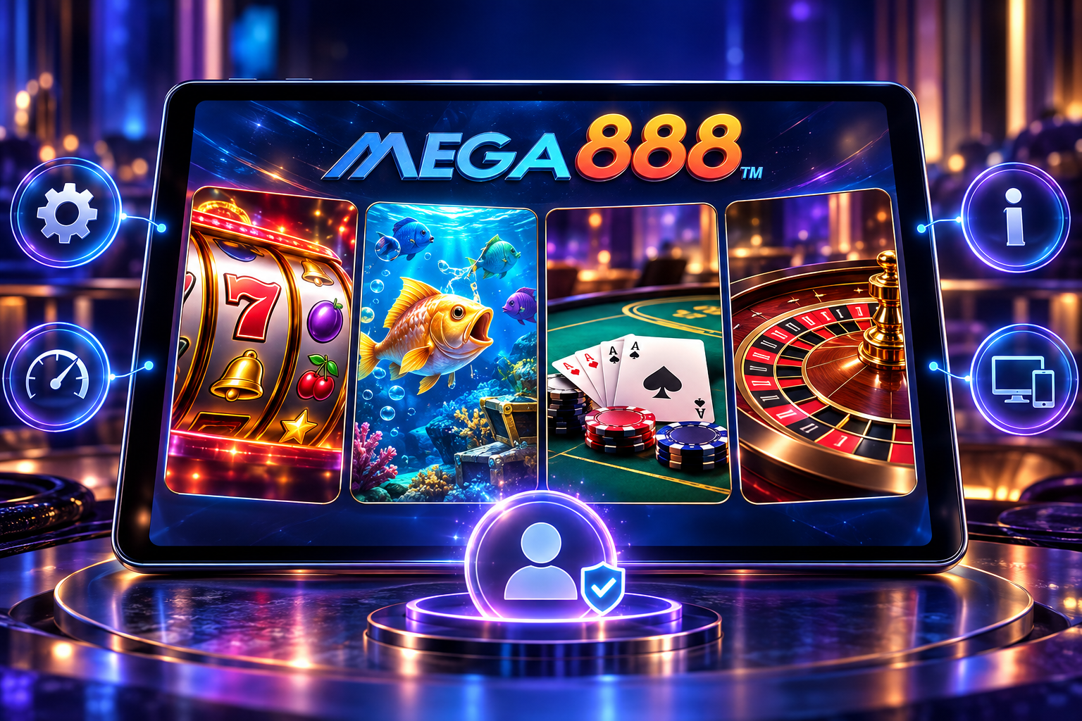 Kategori permainan Mega888 dan kawalan perbandingan dalam antara muka demo