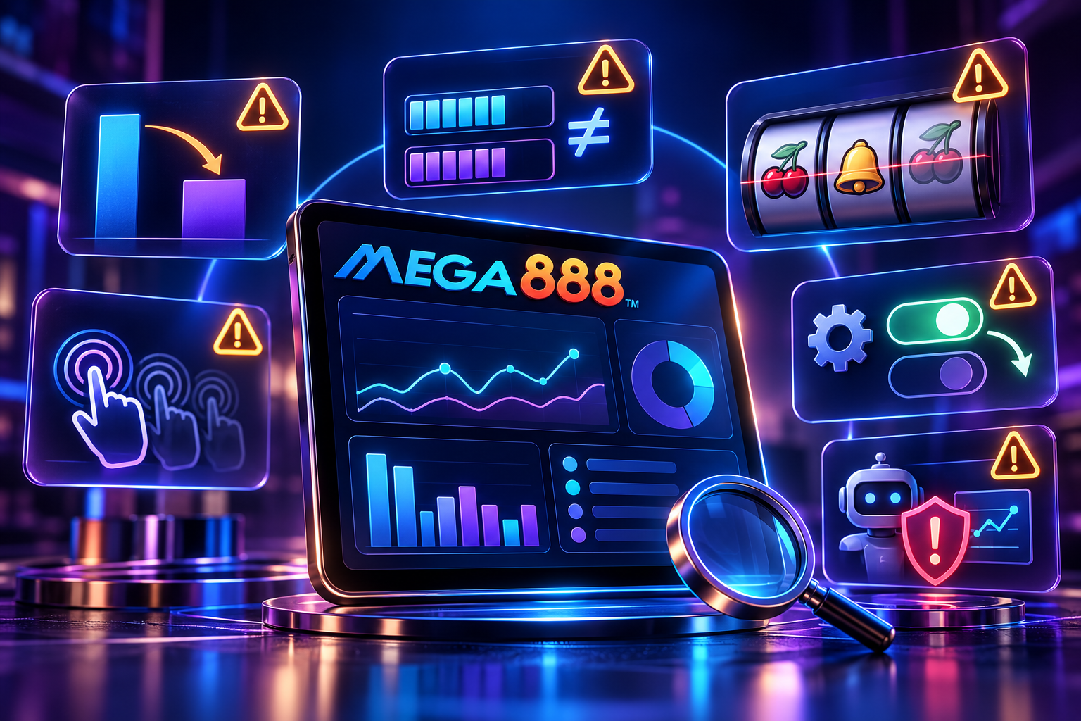 Papan pemuka semakan skrin Mega888 menunjukkan tanda amaran permainan biasa